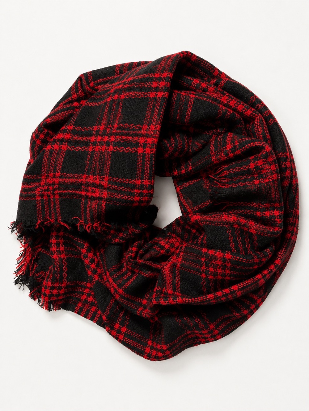 Women’s Red & Black Plaid Fringe Scarf – Cozy Oversized Winter Wrap